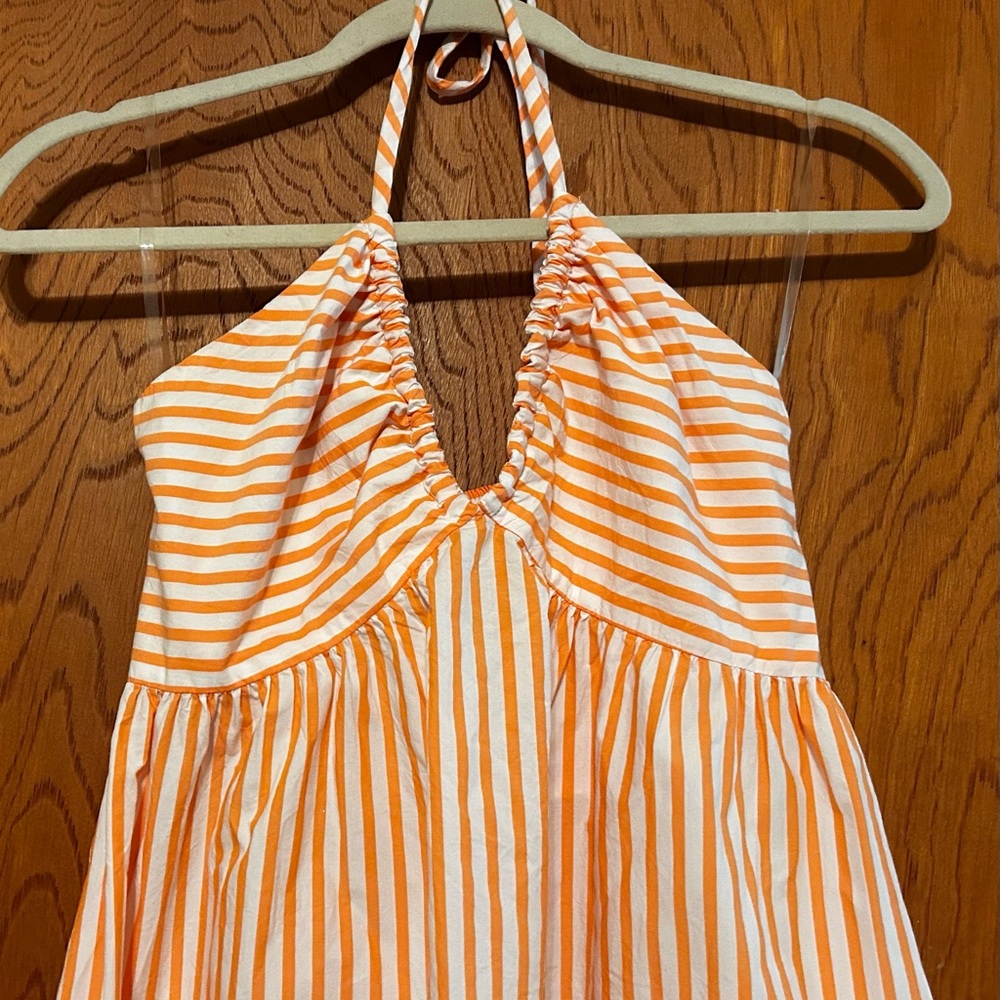 Orange/coral and White Striped Halter Dress